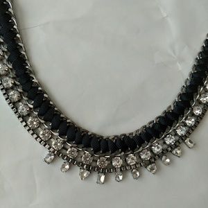Black ribbon jeweled necklace